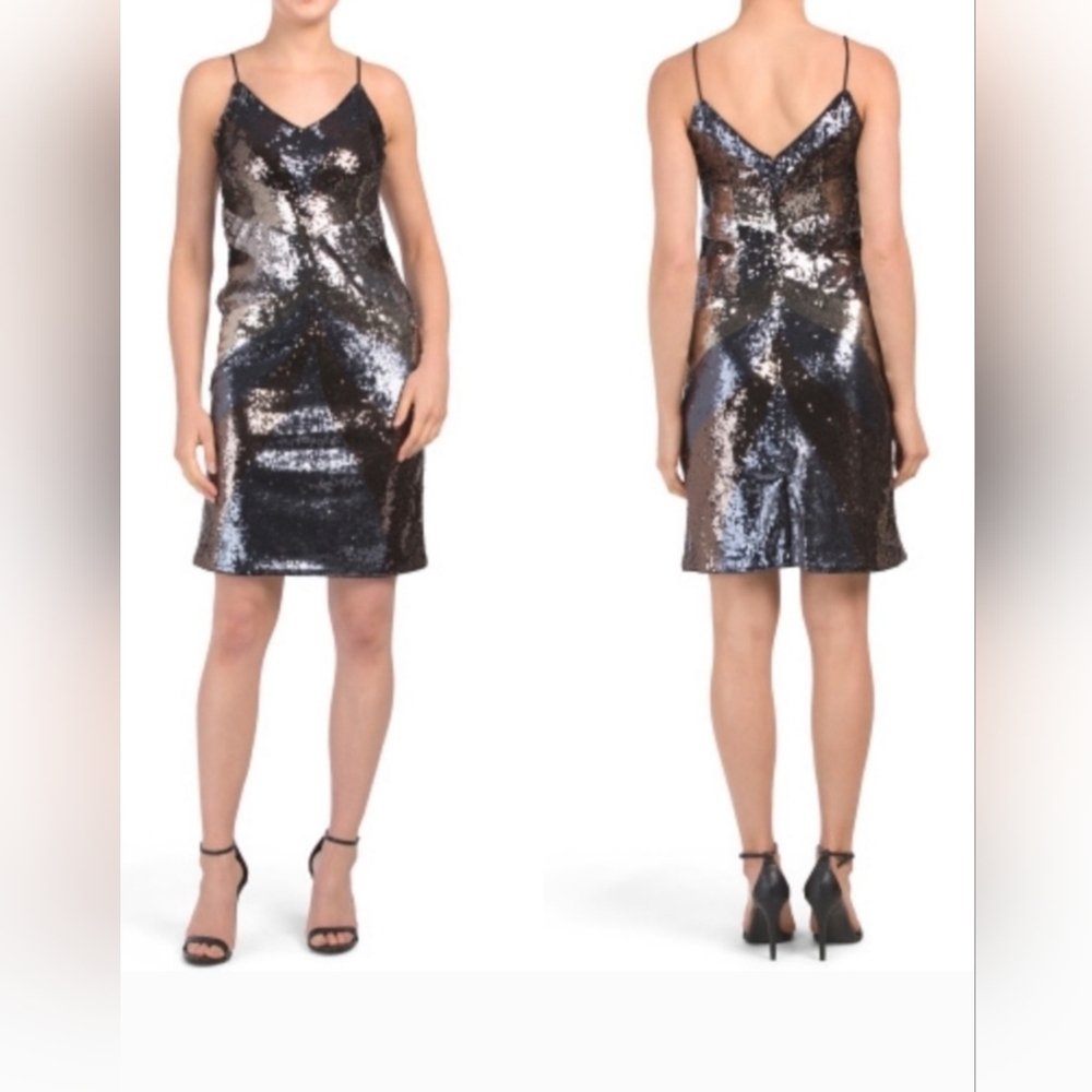 Aidan Mattox Black and Silver Sequin Mini Dress